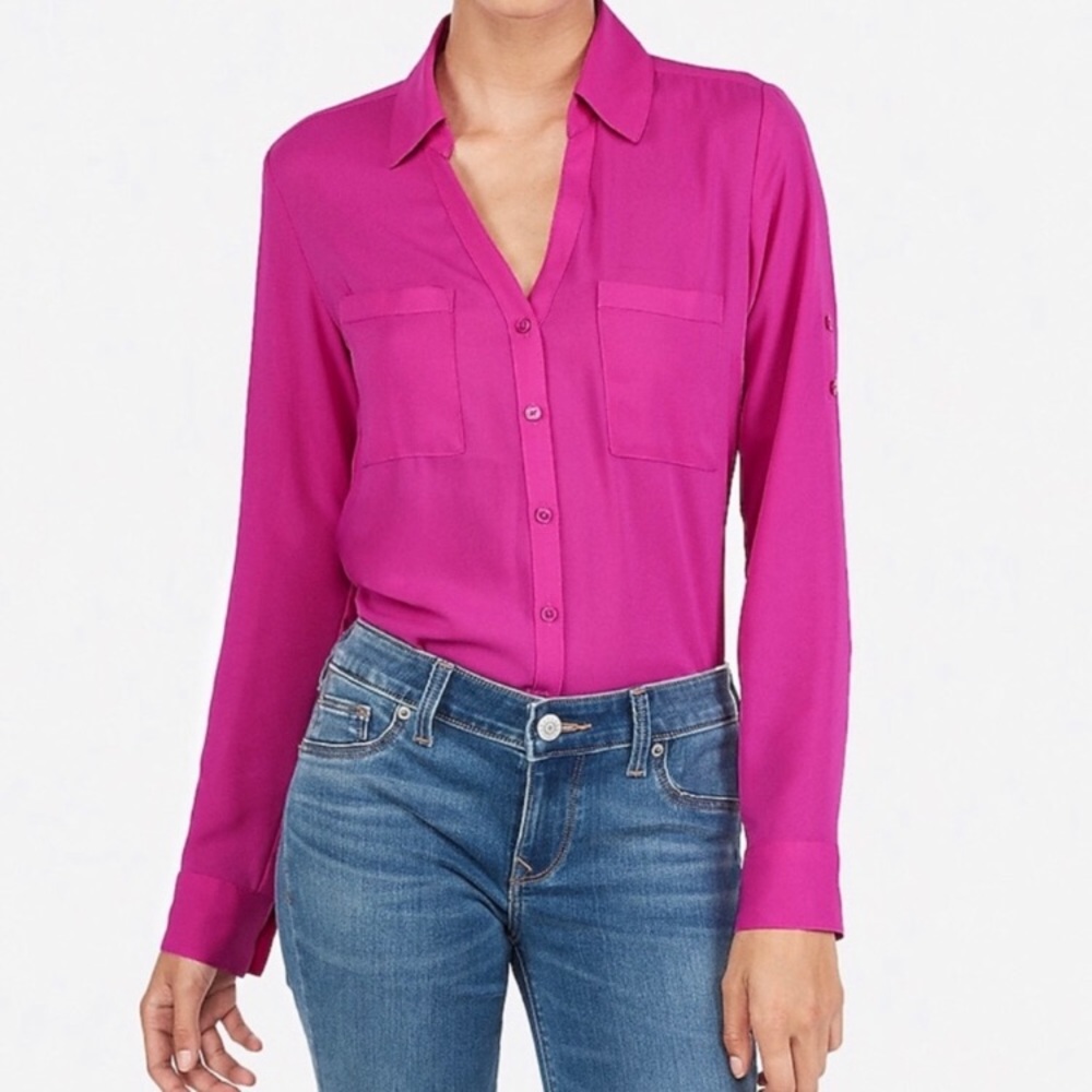 NWT Express Fuchsia Pink Portfolio Button Up Shirt